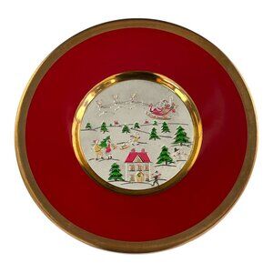 VTG Jamestown China Christmas Chokin Plate – Santa Sleigh & Village Scene